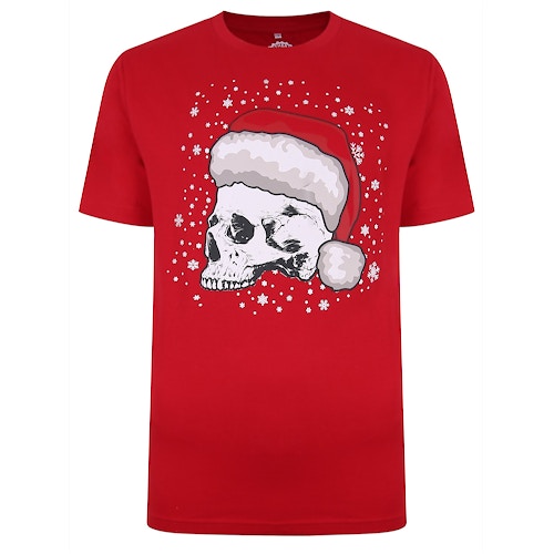 KAM Santa Skull Print T-Shirt Red